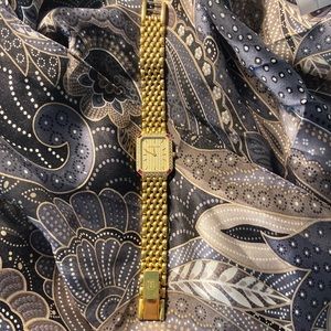 Vintage 18K Gold Plated Daniel Mink Jeweled Swiss Made Tank Watch.